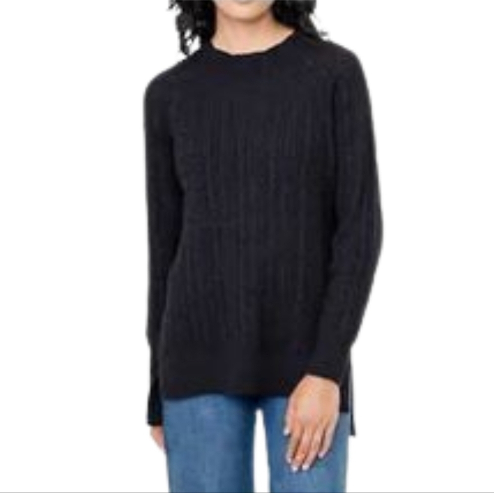 BLEU GRAY Navy Blue Cable Knit Crewneck Sweater, Size XL